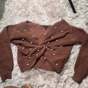 Brown Pearl crop Top Sweater